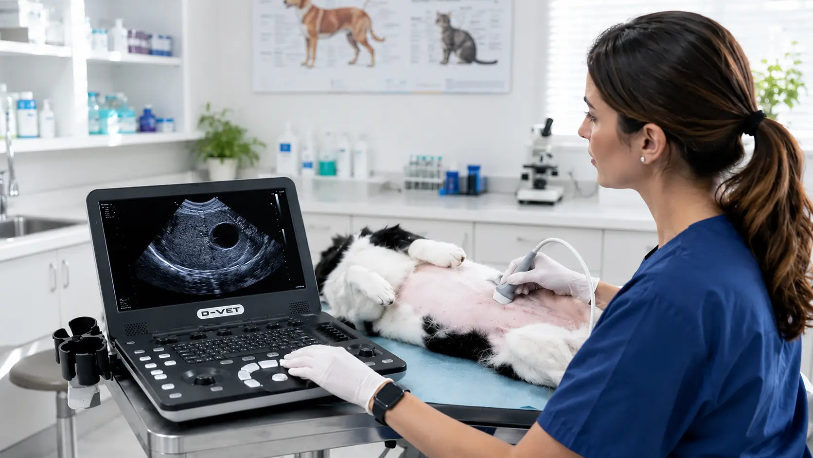 medico usando ecografo veterinario 